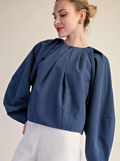 Balloon Poplin Shirt With Round Pleated Neck